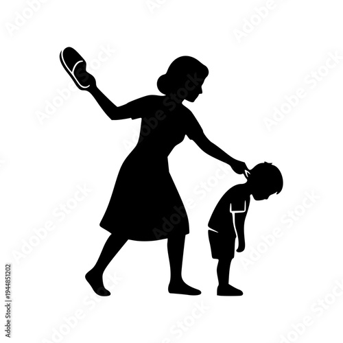 Angry Mother Scolding Child Silhouette Vector Icon Parenting Discipline