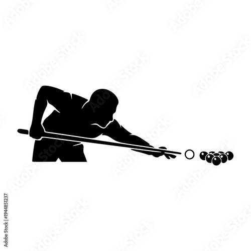 Billiards Player Aiming Cue Stick at Pool Balls Silhouette Sports Illustration
