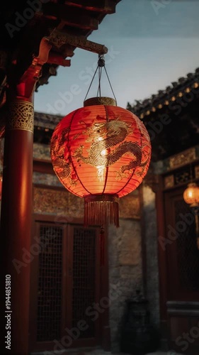 Traditional Chinese Lantern Hanging Outside.