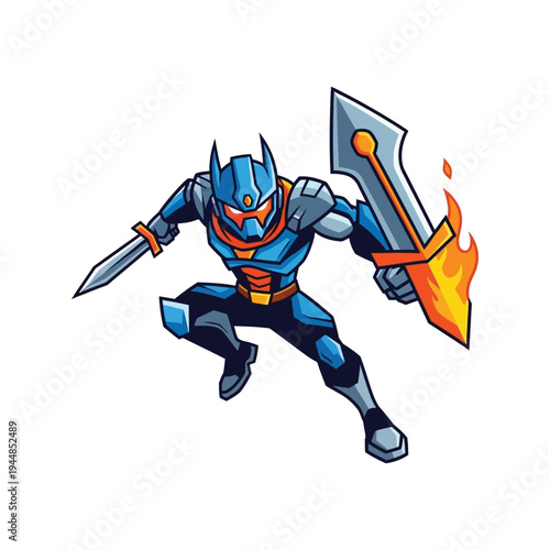Cartoon superhero with blue armor.