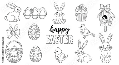 The outline drawing collection features many happy Easters.