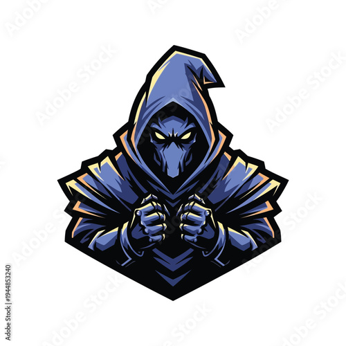 Illustration of a blue hooded character.