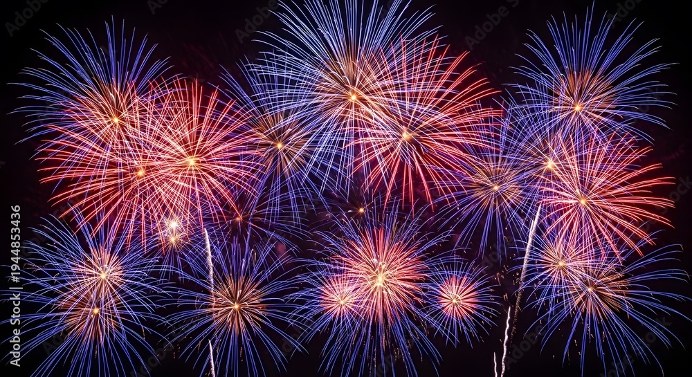 Fototapeta premium Vibrant fireworks explode on independence day celebrations