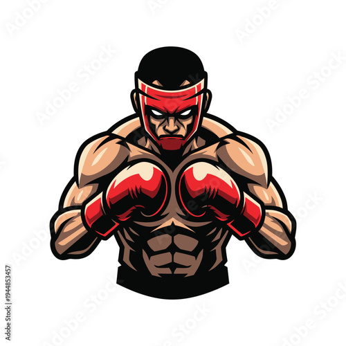 Muscular Boxer Wearing Red Gloves.