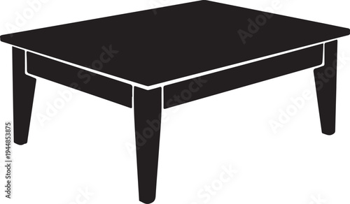 A rectangular table with four legged supports standing in the middle of the space
