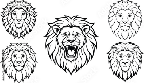Majestic lion heads collection roaring and regal animal illustrations
