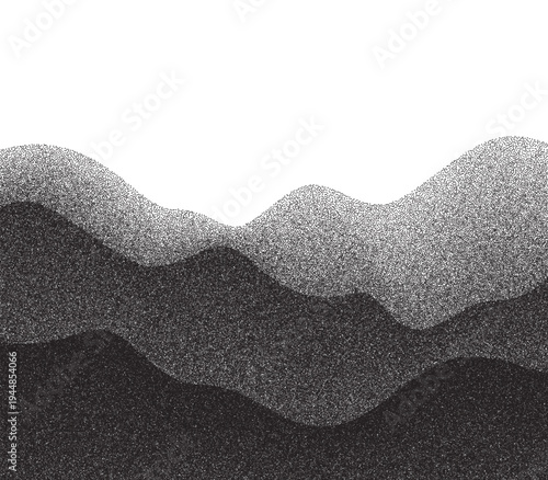 Wave gradient pattern with grain stippling halftone dots and retro graphic landscape texture