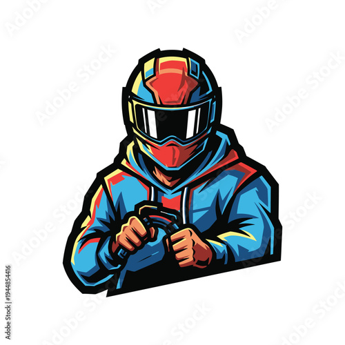 Racing Driver Wearing Colorful Helmet.