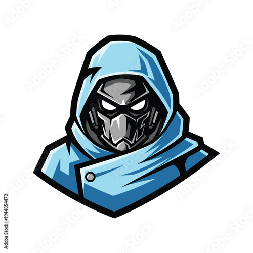 Cartoon character wearing a mask hoodie.