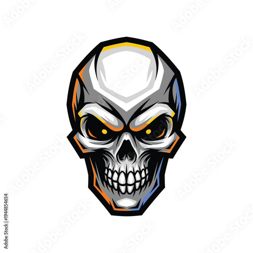 Skull with orange and yellow eyes.