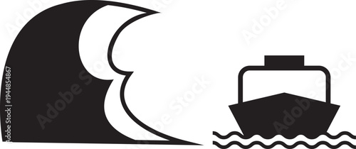 Large wave approaching a ship at sea