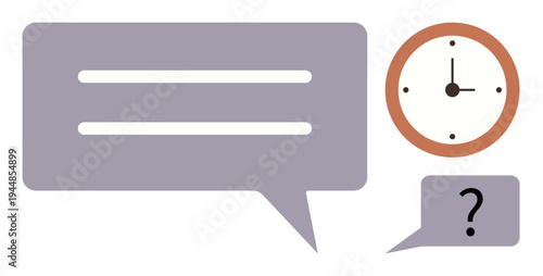 Time management, communication skills, scheduling, problem-solving, productivity, decision-making. Speech bubble, clock and question mark . Time management and communication concepts