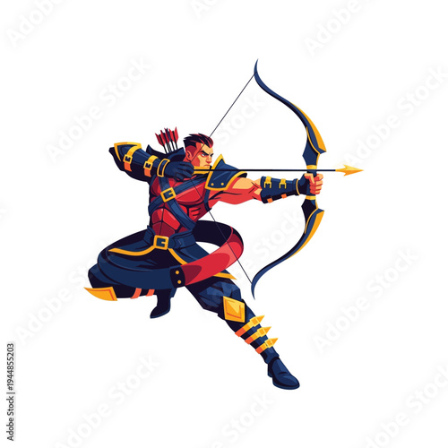 Man in costume holding a bow.