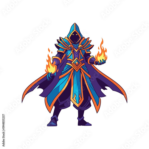 Fantasy character with flame hands.