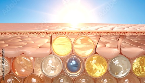 Skin cells under sunlight protection against ultraviolet rays.