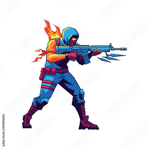 Comic book character with large gun.