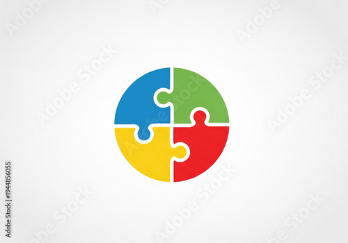 Colorful puzzle pieces coming together in a circle on white background symbolizing unity and teamwork