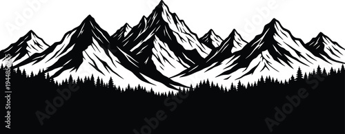 Black and white mountain range landscape