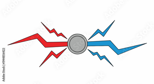 Dynamic illustration of opposing red and blue lightning bolts clashing at a central point, symbolizing conflict, energy, power struggle, or competition.