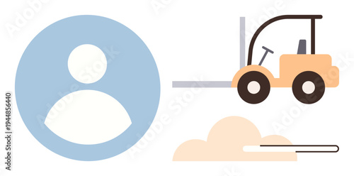 Logistics, customer profiles, cloud storage, inventory management, industrial processes, shipping operations. User icon, forklift and loading bar with cloud. Customer profiles and logistics