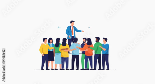 A vector illustration of a man standing on a group of people
