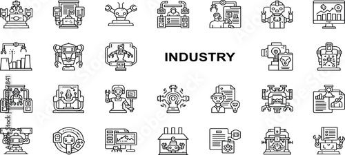 A collection of various industry icons and symbols arranged in rows on a white background