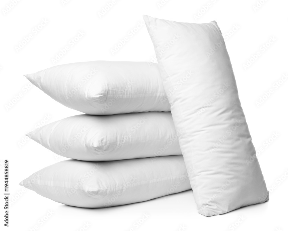 Fototapeta premium Many new soft pillows isolated on white