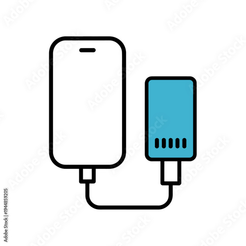 Smartphone and portable charger connected with cable for battery power  technology concept