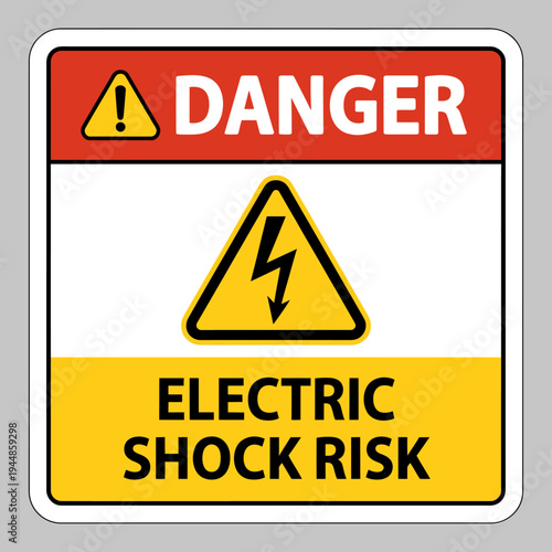 Electric shock risk warning sign with danger and lightning symbol