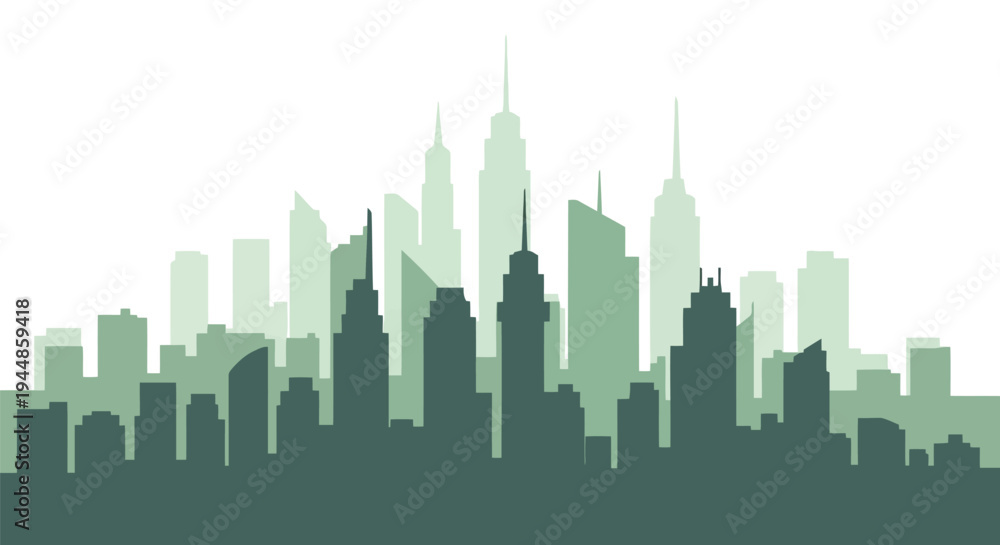Obraz premium Vector illustration of background with green city skyline silhouette