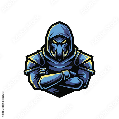 Blue Hooded Character With Glowing Eyes.