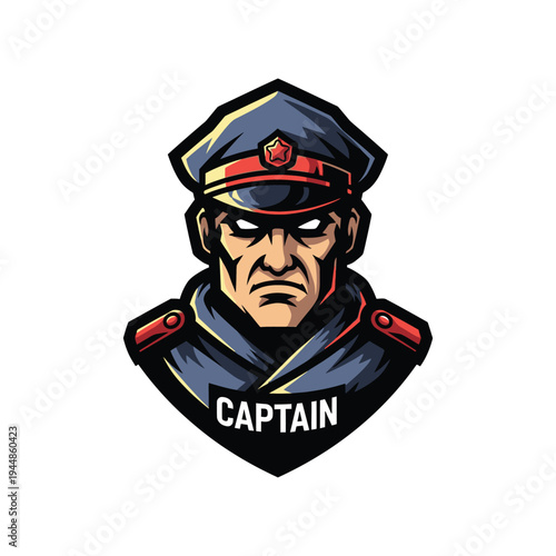 Cartoon Captain Military Man Face.