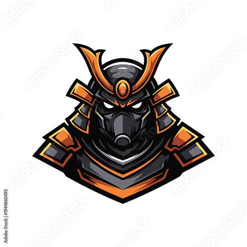 Cartoon samurai warrior head in armor.