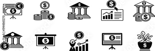 A collection of business and finance icons on a screen display