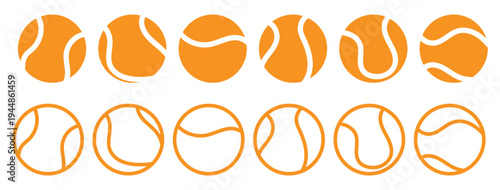 A vector icon set of tennis and padel balls, showcasing both filled and outline styles for sports design. A vector icon set of tennis and padel balls, showcasing both filled and outline styles. 