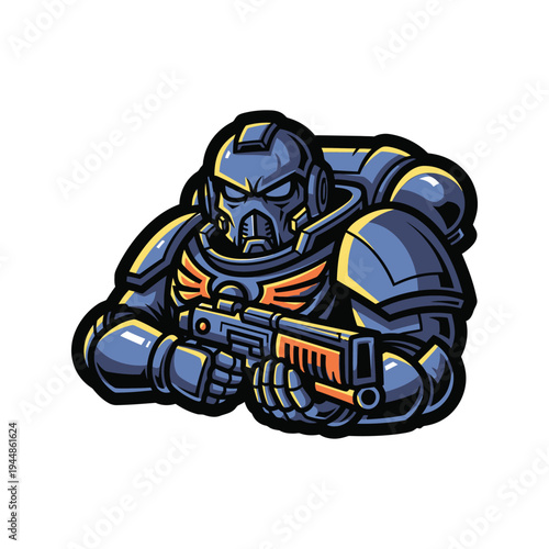 Futuristic Space Marine Holding Blaster Rifle.