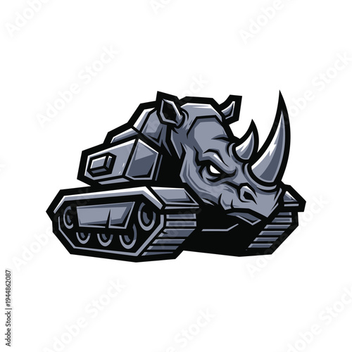 Rhino on top of military tank.