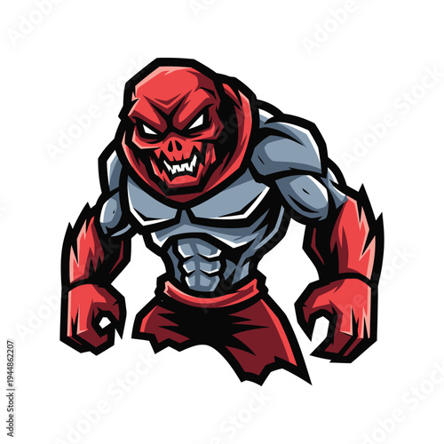 Muscular red demon cartoon character.