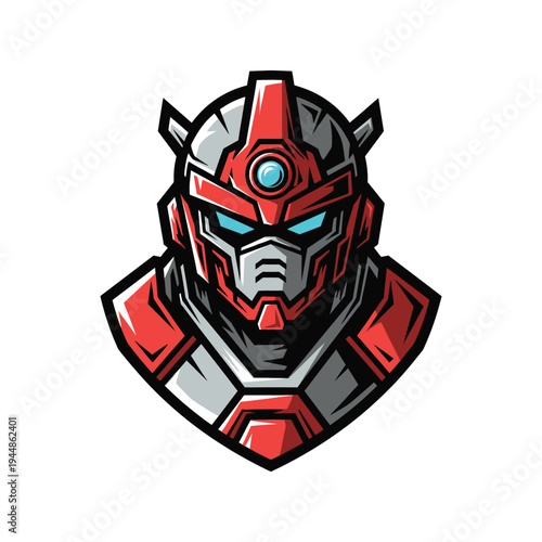 Robot Head with Red and Grey Armor.