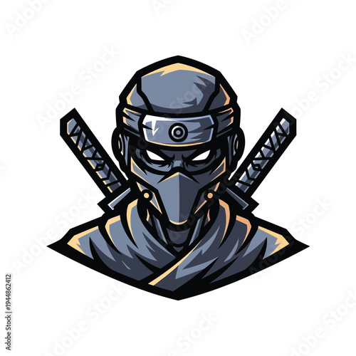 Cartoon ninja warrior with swords.