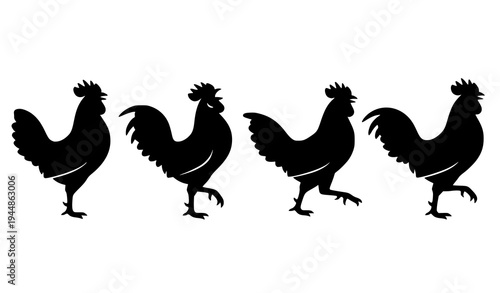 Rooster Silhouette Collection – Farm Chicken Poses Vector Set