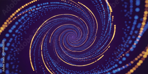 Abstract Spiral of Glowing Data Particles Representing Digital Technology Flow, Big Data Visualization, Artificial Intelligence Network and Futuristic Cyber Data Stream Background