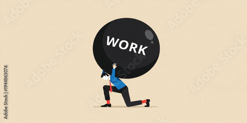 Businessman Carrying Heavy Work Burden Concept Representing Workplace Stress, Job Pressure, Workload Challenge, Corporate Responsibility and Professional Struggle Illustration