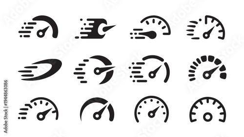 Speedometer Icon Set black vector