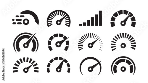 Speedometer and Gauge Icons graph black
