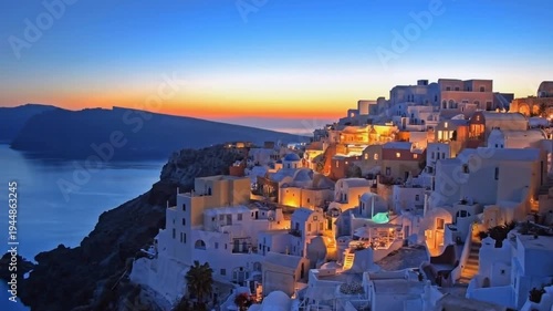 Santorini Greece Sunset Oia Village White Buildings Aegean Sea