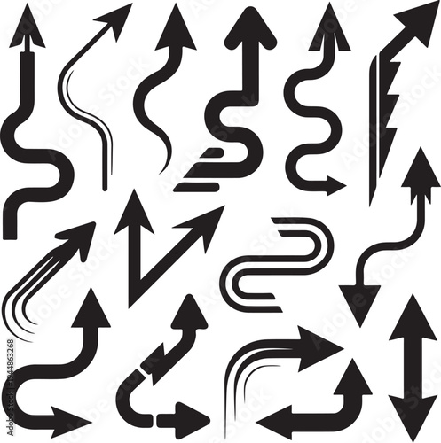 Collection of black arrow icons on white background