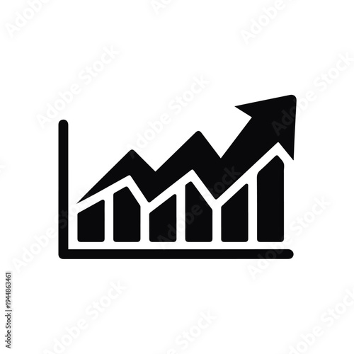 Black bar chart with upward trending arrow icon graph