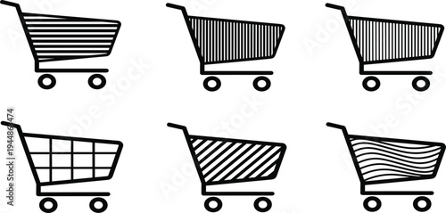Minimalist Shopping Cart Icon Set with Various Linear Patterns and Textures for E-commerce Websites, Mobile Retail Apps, Digital Marketing, and Online Store Interface Elements