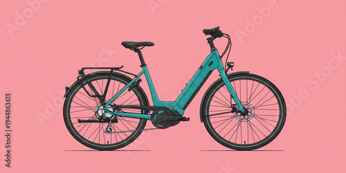 Modern Electric Bicycle Side View Illustration Showing Eco Friendly Urban Transportation, Sustainable Mobility, E Bike Technology and Green Commuting Concept